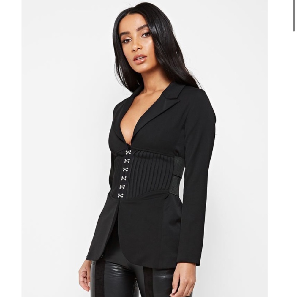 MANIERE DE VOIR CORSET WAIST BLAZER - BLACK